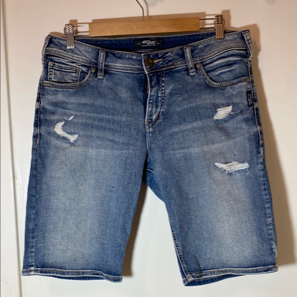 Silver Jeans Blue Distressed Denim Bermuda Shorts
